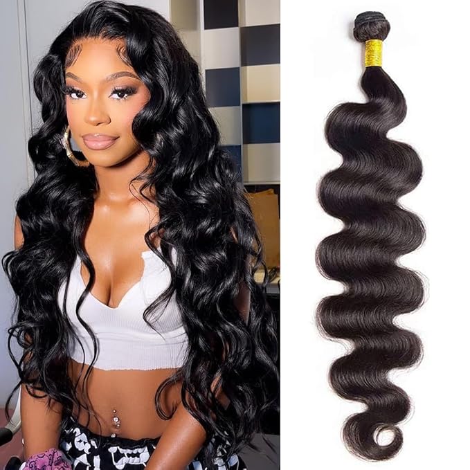 Cirvty 28 Inch Body Wave Bundle Human Hair 1 Bundles Body Wave Bundles 100% Unprocessed Brazilian Virgin Hair Bundles Double Weft Weave Bundles Human Hair Natural Black Color