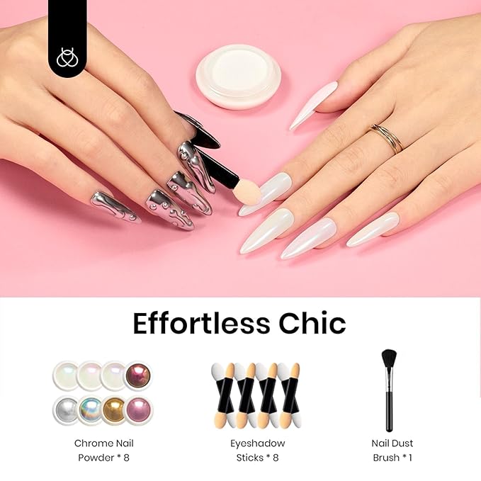 Beetles Chrome Nail Powder Mirror Effect Holographic Aurora Iridescent Pearlescent Manicure Nail Art Decoration Glitter, 8 Colors 1g or 0.5g/Jar for Women