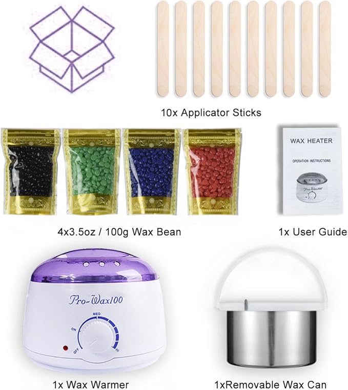 Portable Electric Wax Warmer Kit for Total Body Hair Removal - Melting Pot Hot Wax Heater with Accessories for Facial, Bikini, Armpit Waxing at Home for All Genders