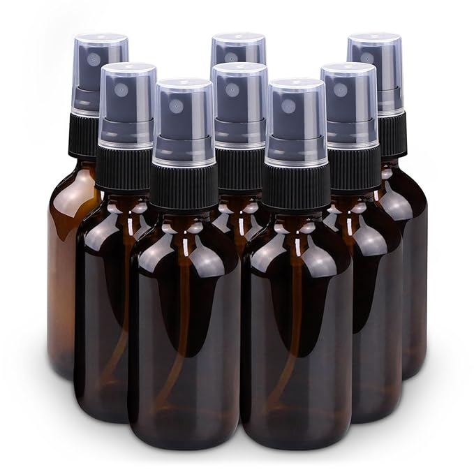 Wedama Spray Bottle, 2 oz Fine Mist Glass Spray Bottles, Little Refillable Liquid Containers for Watering Flowers Cleaning (8 Pack, Amber)
