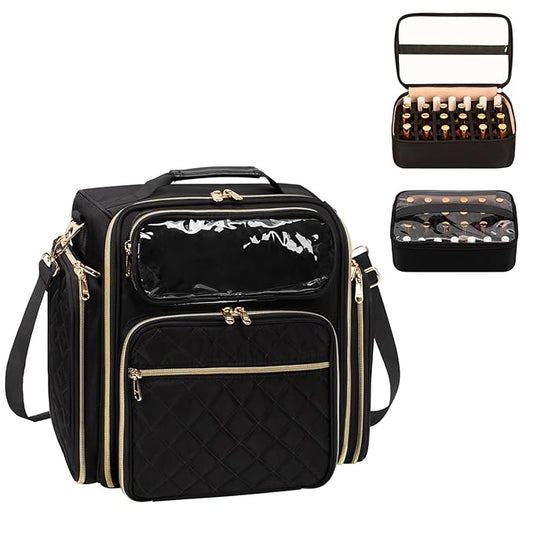 OCHEAL Nail Polish Organizer Case for 50-60 Bottles (15ml) - Portable Manicure Storage Bag with 2 Detachable Pouches, Nail Lamp Compartment & Tools Sections - Travel-Friendly Cosmetic Carrying,Black