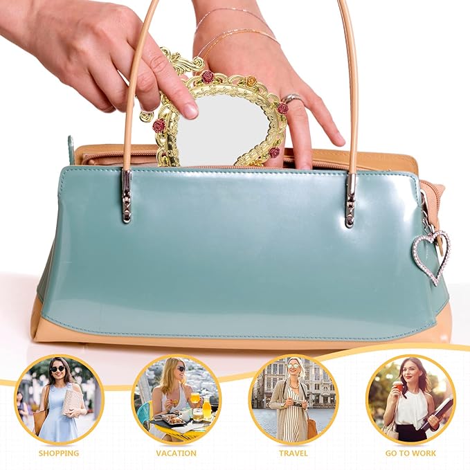 Beaupretty Hand Mirror Vintage Handheld Mirror Heart Shaped Travel Mirror Salon Barber Hairdressing Mirror Cosmetic Mirror for Pocket Purse Birthday Golden