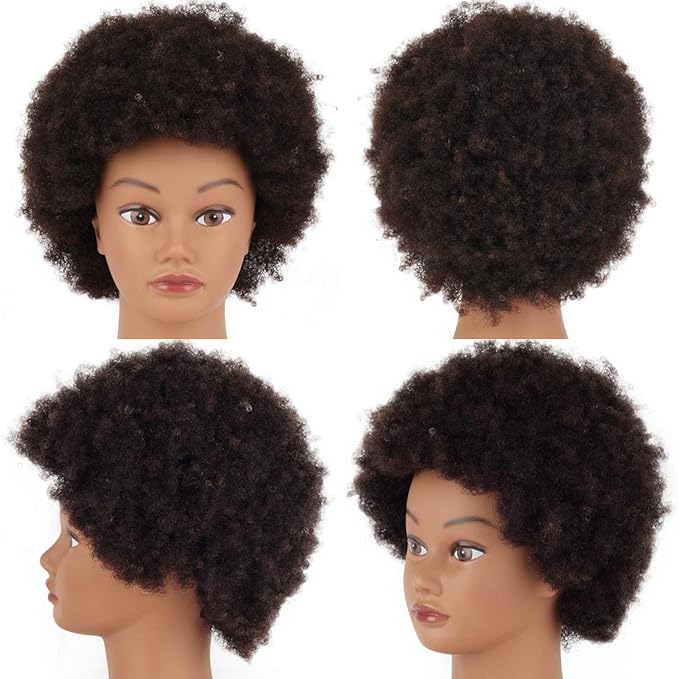14" afro mannequin head for braiding 4C Type 100% Human Hair Curly Hair Hairdresser Training Head African Cosmetology Doll Head for Styling Cornrow Braiding with Clamp Stand