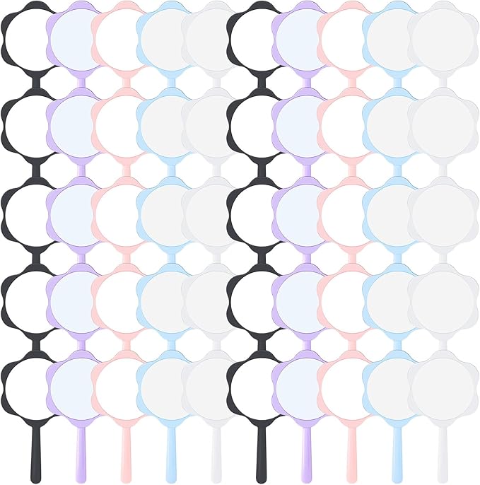 50 Pcs Handheld Mirror Bulk Small Hand Mirror with Handle Portable 2.87 x 5.51 Inches Plastic Compact Makeup Cosmetic Tools for Travel Daily Use (Black,White,Lotus Pink,Blue,Purple)