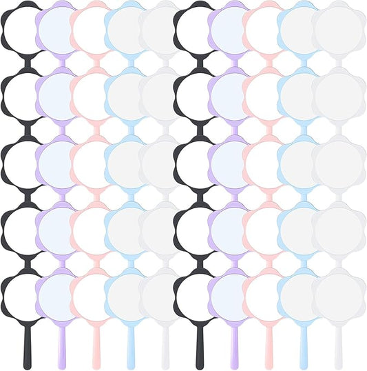 50 Pcs Handheld Mirror Bulk Small Hand Mirror with Handle Portable 2.87 x 5.51 Inches Plastic Compact Makeup Cosmetic Tools for Travel Daily Use (Black,White,Lotus Pink,Blue,Purple)