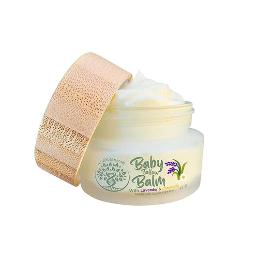 Baby Tallow Balm with Lavender Leaf and Chamomile Extract, Whipped Grass fed/finished Tallow, with Organic Ingredients for Delicate Skin (1.7 oz)