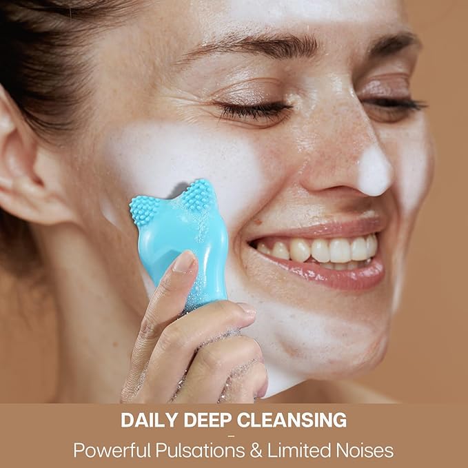 MIA Facial Cleansing Brush, Waterproof Rechargeable Face Cleansing Brush, with Soft Silicone and Adjustable Sonic Vibration, for Deep Cleansing Gentle Exfoliating and Massaging (Blue)