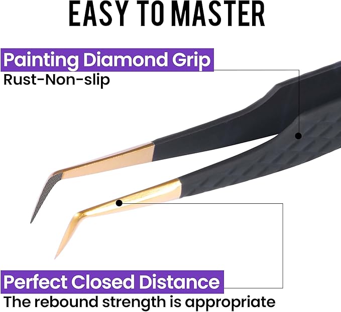 Fiber Tip Lash Tweezers For Eyelash Extension 4 Pcs Tweezers Professional Artist Tech Work Kit Tools,Best Volume Eyelash Lashes Extensions Precision Supplies Boot Volume 90 45 Degree(Black)