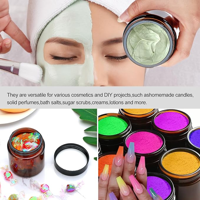 4oz Glass Amber Cosmetic Jars with Black Lids,12 Pack Empty Small Glass Jars with Inner Liners, Round Sample Container for Cream,Lotion,Ointments