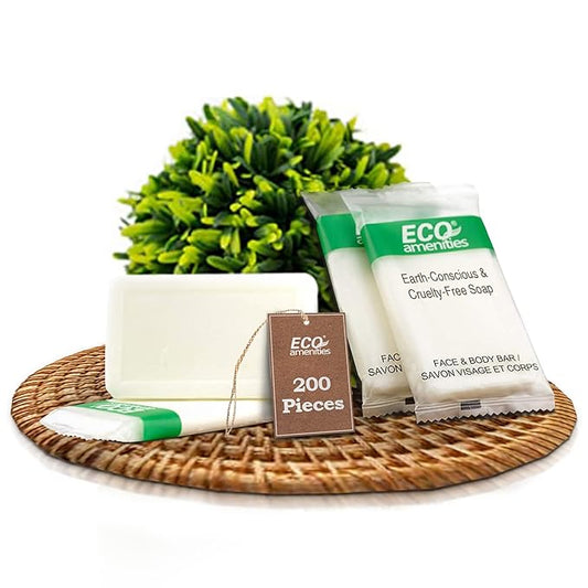 ECO amenities Bar Soap Bulk - 200 Pack, 1.0 oz Travel Size Soap Bars - Individually Wrapped For Hotels - Great for Vacation Rental and Airbnb Toiletries or Hygiene Kits Supplies