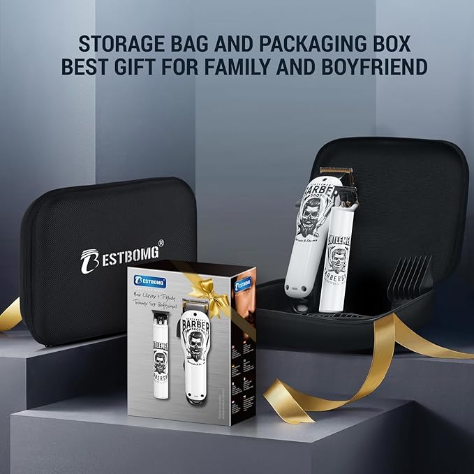 BESTBOMG Hair Clippers & Trimmer Ceramic T-Blade Cordless Haircut Sets Rechargeable 2000mAh/1200mAh with 10 Guide Combs & for Men/Father/Husband/Boyfriend