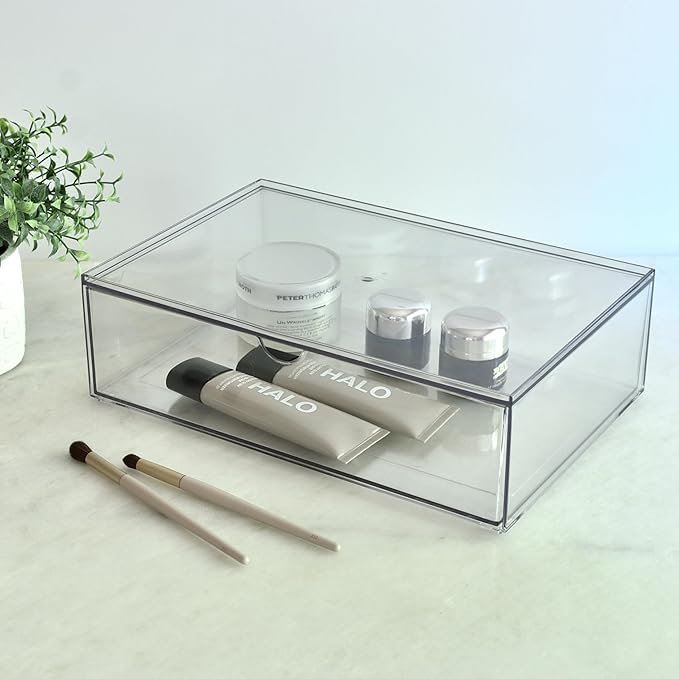 Youngever 2 Pack Large Stackable Organizer Drawers, Stackable Makeup Organizer, Stackable Makeup Storage, Clear Cosmetic Organizers, Makeup Organizer Drawers (12" x 7.5" x 3.5")