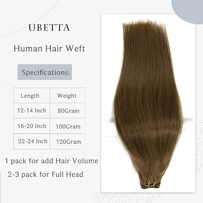 Sew in Hair Extensions Real Human Hair, Ash Brown Hair Extensions Real Human Hair Bundles Weft Hair Extensions Human Hair 80G 14 Inch Hand Tied Weft Hair Extensions Human Hair Sew in Weave for Women
