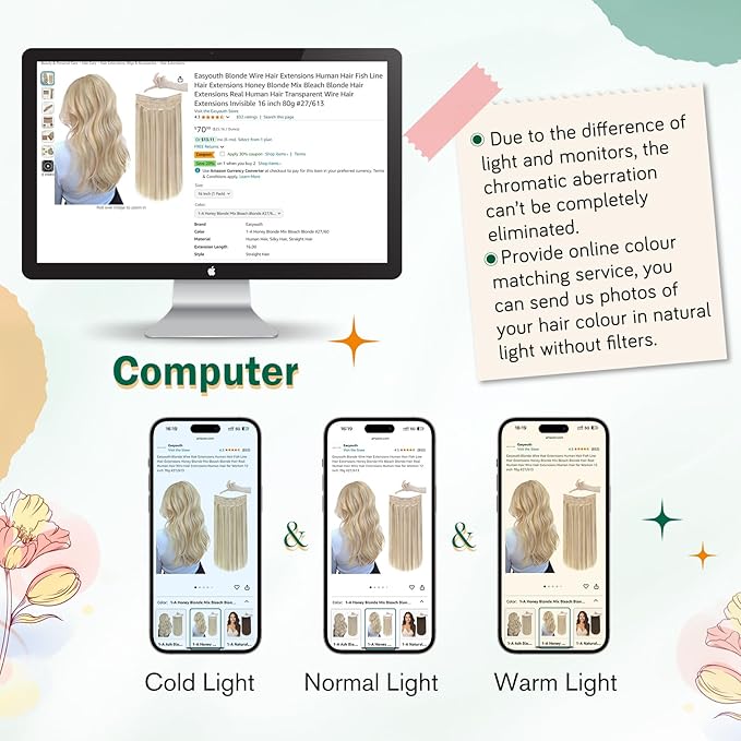 Easyouth Wire Human Hair Extensions Balayage Invisible Wire Extensions Real Human Hair Dark Brown Ombre Light Brown with Blonde Real Hair Wire Extension with Clips for Thinning Hair 18Inch 80G