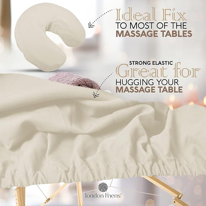 LONDON LINENS Pack of 2 Soft Microfiber Massage Table Sheets 3 Piece Set - Includes Massage Table Cover, Massage Fitted Sheet, and Massage Face Rest Cover (Cream)