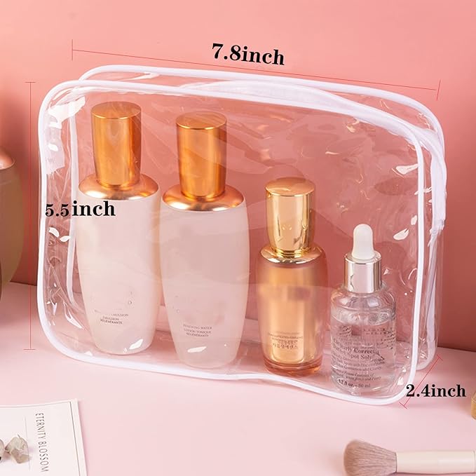 20 Packs Clear Cosmetics Bags for Women Men Waterproof Toiletry Bags PVC Makeup Bags Organizer Case with Zipper for Travel Bathroom (White)