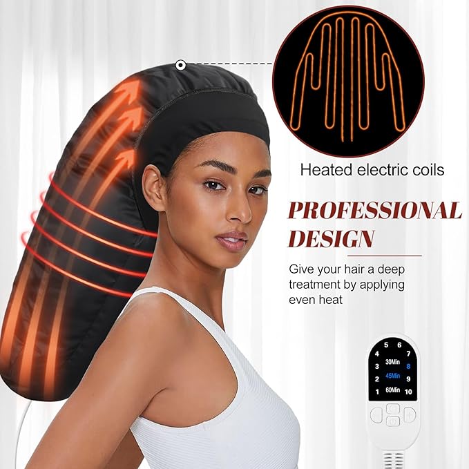 Hair Steamer for Deep Conditioning: Upgraded Heat Cap with 10-Level Fast Heating 3 Time Settings for Natural Hair Portable Thermal Steam Cap for Home Use Hair Treatment