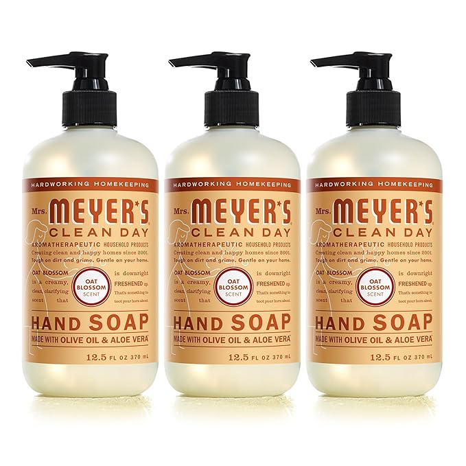 MRS. MEYER'S CLEAN DAY Hand Lotion for Dry Hands, Non-Greasy Moisturizer Made with Essential Oils, Oat Blossom, 12 oz Bottles, Pack of 3