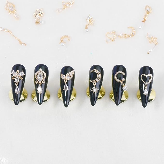 24Pcs Gold Nail Charms For Acrylic Nails Gems Rhinestones Shiny Nail Art Crystal Nail Art Charms Gems Jewelry Studs Nail Diamond Gold Rhinestone For Nails Gold Charms For Nails DIY Nail Art Decoration