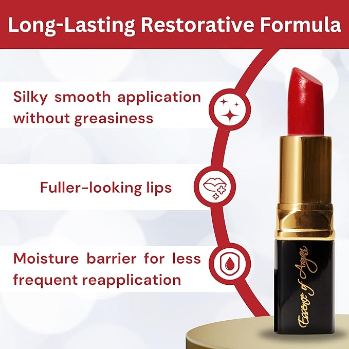 𝗘𝘀𝘀𝗲𝗻𝗰𝗲 𝗼𝗳 𝗔𝗿𝗴𝗮𝗻 Deep Moisturizing Red Lipstick, Long Lasting Lipstick & Lip Care in 1 with Pure Organic Argan Oil, Shea Butter, Jojoba Oil & Aloe Vera Hydrating, Roses R Red