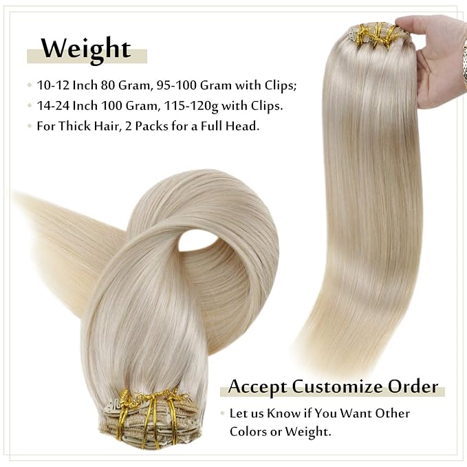 Full Shine Blonde Hair Extensions Clip ins Blonde Clip in Extensions Real Human Hair Triple Weft Seamless Hair Extensions Human Hair for Women 16 Inch 7 Pcs 120 G