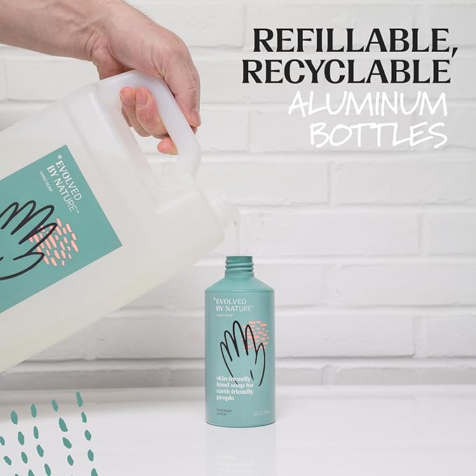 Evolved By Nature Liquid Hand Soap, 12 Oz (Pack of 3), Rosemary Lemon, Biodegradable Formula
