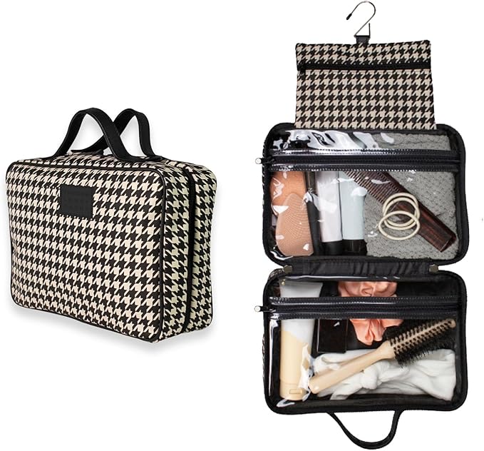 Houndstooth Hanging Travel Bag, Toiletry Bag, Makeup Bag for Women, Portable Water-resistant Small Travel Bag for Toiletries & Cosmetic Essentials