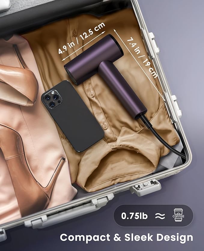 Ionic Hair Dryer, High-Speed Blow Dryer - 150,000 RPM Brushless Motor, 500 Million Negative Ions, Ultra-Light & Small, Smart Temp Control, Quiet Hairdryer for Women, Ideal for Travel, Home