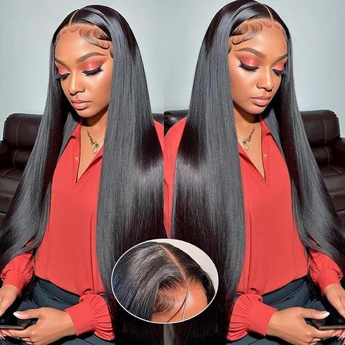 5x5 HD Straight Lace Closure Wigs Human Hair Wear and Go Glueless Wigs Human Hair Pre Plucked Pre Cut with Baby Hair 180 Density Straight Transparent Lace Front Wigs For Women 30 Inch