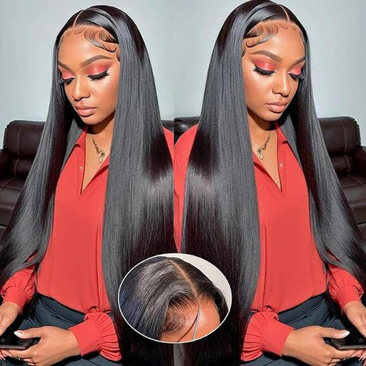 5x5 HD Straight Lace Closure Wigs Human Hair Wear and Go Glueless Wigs Human Hair Pre Plucked Pre Cut with Baby Hair 180 Density Straight Transparent Lace Front Wigs For Women 28 Inch