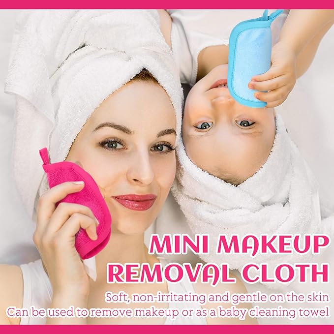 Queekay 48 Pcs Makeup Remover Cloths Reusable Washable Remover Pads Soft Microfiber Washcloths Facial Cloths Makeup Towels Holiday Gift for Women, 5 x 5 Inch(Black, Blue, Purple, Rose Red)