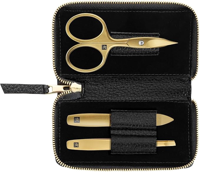 TWINOX Manicure Set 3-piece, Gold Edition, Care for hands and feet with nail clippers, Stainless steel, Black