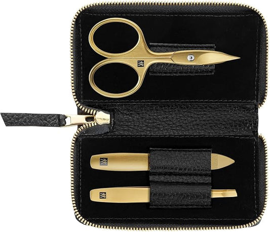 TWINOX Manicure Set 3-piece, Gold Edition, Care for hands and feet with nail clippers, Stainless steel, Black