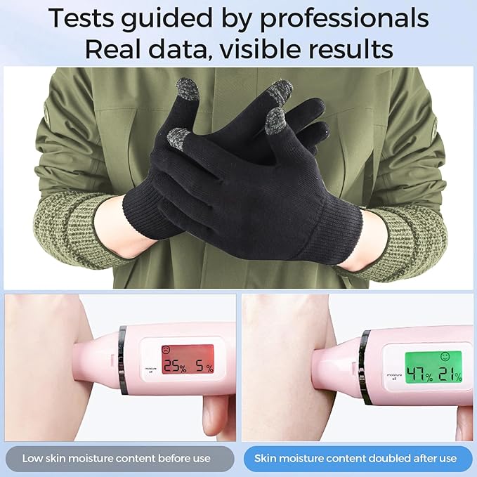 Donfri 10 Pairs Cotton Moisturizing Gloves Men Touchscreen Fingers for Eczema Dry Hands Hand Care Overnight Moisturizing (Large-Black)