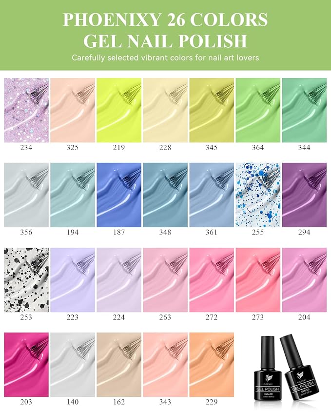 PHOENIXY 47 PCS Gel Nail Polish Kit with U V Light, Gel Nail Polish Set with Manicure Starter Kit, Base Top Coat DIY Nail Art Salon Home Gifts for Women