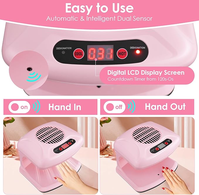 Nail Dryer Professional 300W Quick Drying Gentle Nail Dryer Fan for Regular Polish Acrylic Dip Powder Nail Dehydrator Primer with Hot & Cold Air Nail Tech for Home Salon