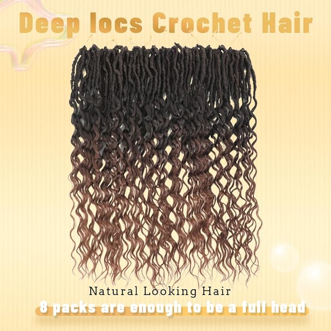 24 Inch 8 Packs Crochet Hair for Women Goddess Locs Crochet Hair Faux Locs with Curly Ends Hair Extension Pre Looped Deep Wave Ombre Brown T30 Color