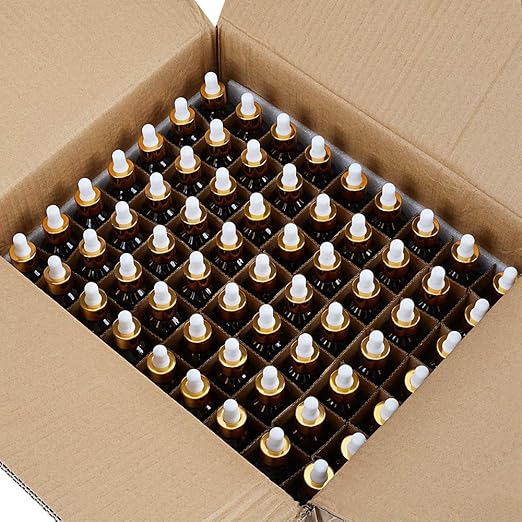 PrettyCare Eye Dropper Bottle 2 oz (63 Pack Amber Glass Bottles 60ml with Golden Caps, 2 Extra Eye Droppers, 120 Labels, 10 Funnel & Measured Pipettes) Empty Tincture Bottles for Essential Oils