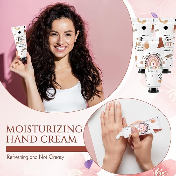 24 Sets Teacher's Day Teacher Appreciation Gifts Include Hand Cream Bulk Organza Bags Thank You Tags Inspirational Gift for Women Girls Party Supplies