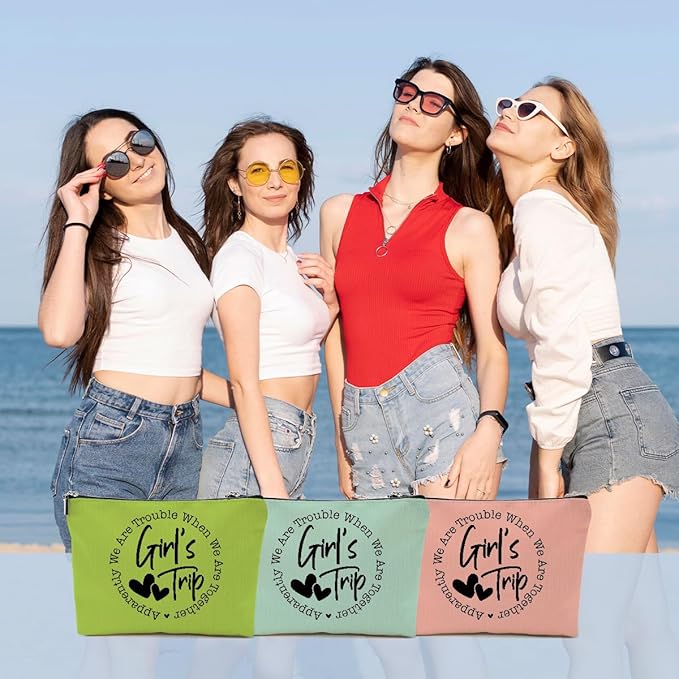 3Pcs Girls Trip Gifts Favors, 2025 Girls Weekend Gifts Makeup Bag, Bestie Gifts Weekend Bag Vacation Cosmetic Bag, Friendship Gifts for Women Best Friend BFF, Graduation Wedding Gifts Toiletry Bag