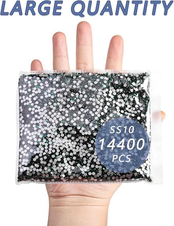 Beadsland Flatback Rhinestones Bulk,14400pcs Green Rhinestones for Nails Crafts Clothes DIY Decoration, Emerald, SS10, 2.7-2.9mm