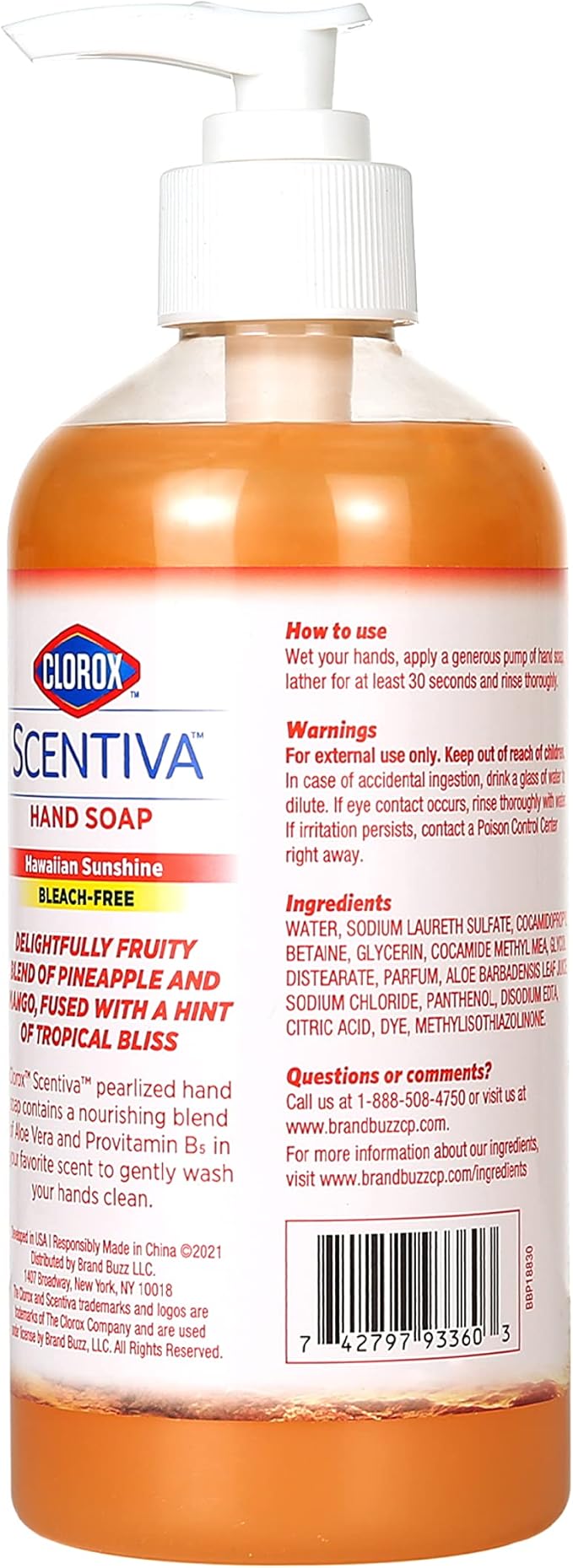Clorox Scentiva Liquid Hand Soap 14 oz Liquid Hand Wash with Aloe Vera & Provitamin B5 BleachFree Scented Hand Soap for Kitchen or Bathroom, Hawaiian Sunshine Scent (Pack of 1)