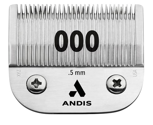 Andis 64073 Ultra Edge Detachable 0.5mm Clipper Blade - Built with Carbonized Steel, Close-Cutting Technology with Long Life Sharp Blades - Size 000 - 1/50-Inch Cut Length, Chrome
