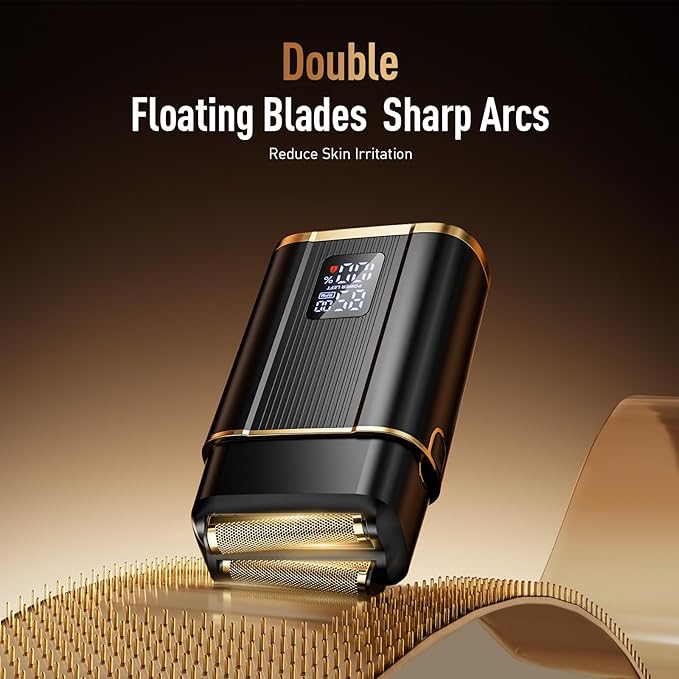 Foil Shavers for Men, High Speed Double Floating Blades Electric Razor, IPX6 Waterproof Dry/Wet, 2 Adjustable Speed Electric Shaver with LED Display, USB-C Deep Black