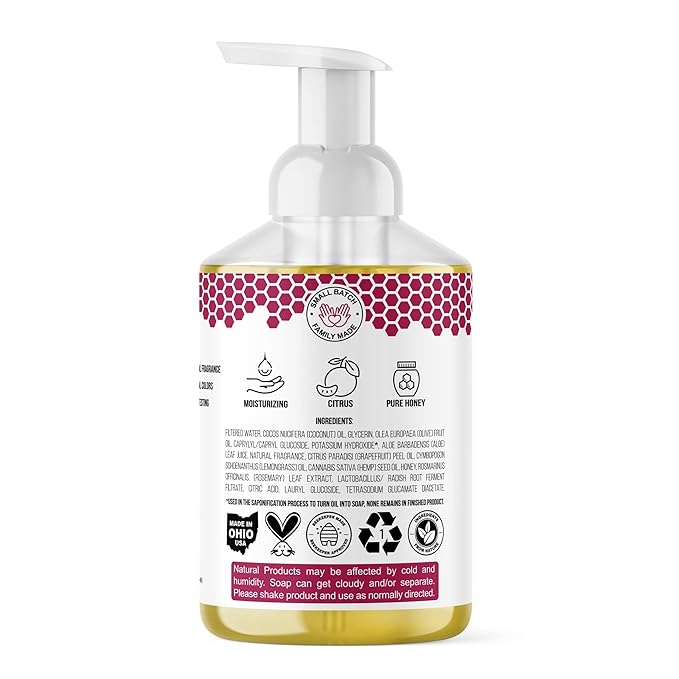 Beessential All Natural Foaming Hand Soap, Grapefruit And Lemongrass Essential Oils, Made with Moisturizing Aloe & Honey - Made in the USA, 16 oz