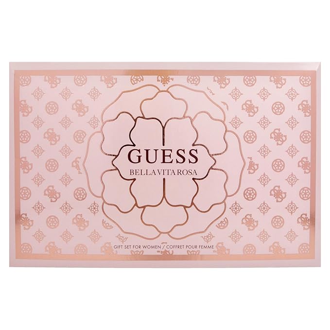 Guess Bella Vita Rosa for Women - 4 Pc Gift Set 3.4oz EDT Spray, 0.5oz EDT Travel spray, 3.4oz Body Lotion, Pouch