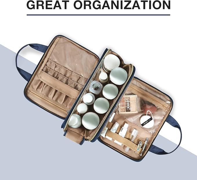 BAGSMART Large Toiletry Bag, Travel Makeup Organizer Water-resistant Makeup Cosmetic Bag Travel Bag for Accessories, Shampoo, Full Sized Container, Toiletries (Navy Blue, Large)