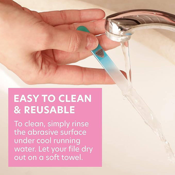 Bona Fide Beauty Czech Glass 4PC Value Bundle - 2 Clear Cuticle Pushers and 2 Glass Nail Files (Blue and Magenta)