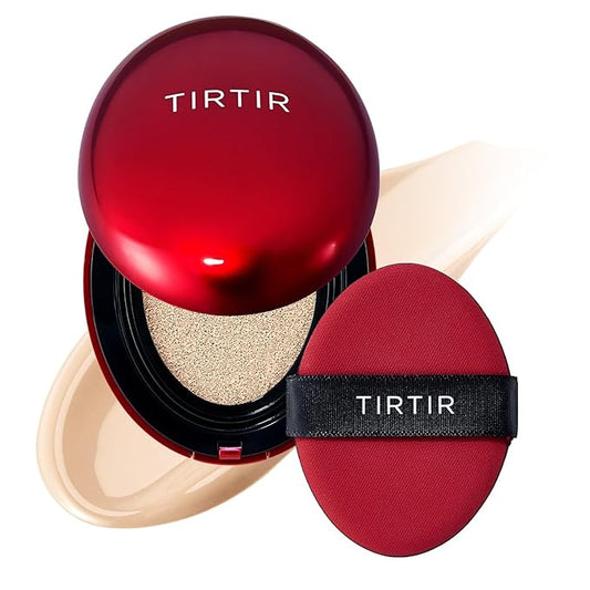TIRTIR Mask Fit Red Cushion Foundation | Full coverage, Weightless, Skin fit, Satin Glow Finish, Korean Makeup Cushion Foundation (#17N Vanilla, 0.63 Fl Oz)
