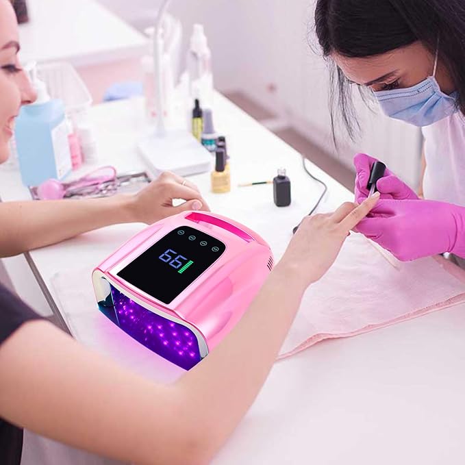 96W Rechargeable UV LED Nail Lamp, Portable Cordless UV Light for Nails with LCD Display Auto Sensor, 4 Timer Setting and Smart Sensor Nail Dryer,Nail Cure Light with Removable Bottom(Pink)